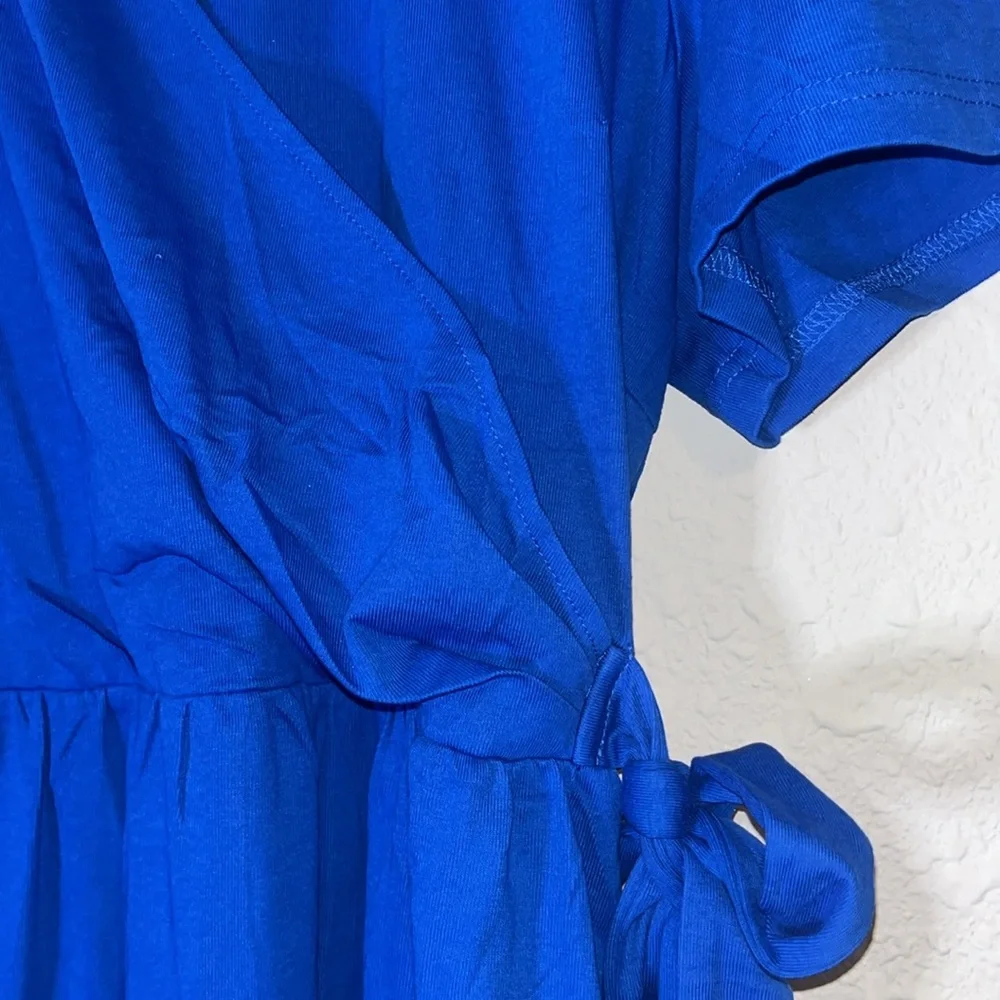 Blue Wrap Dress With Pockets - Picture 2 of 7